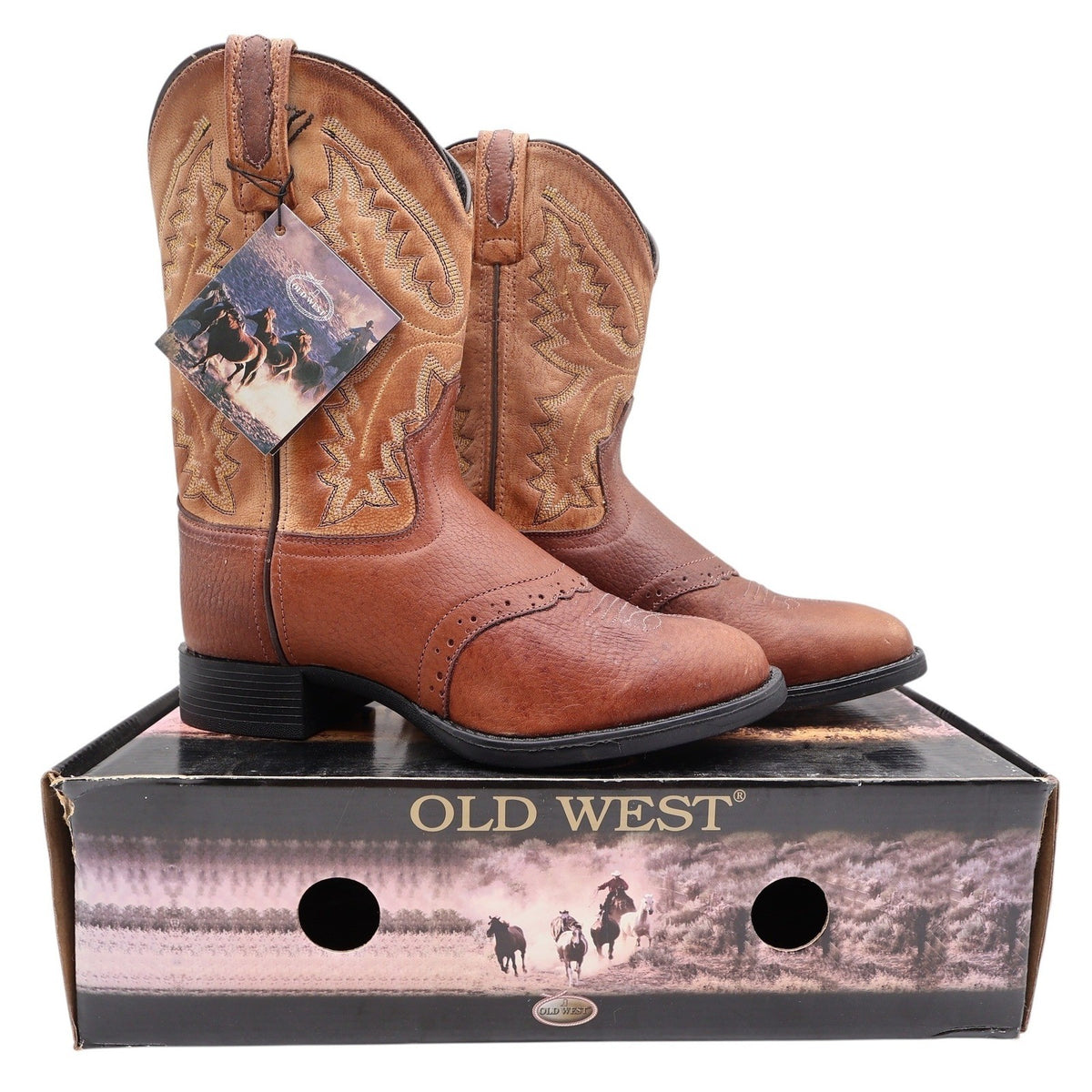 Old West 1936 Western Boots Kids 3.0 Brown Leather NWT - take2supply