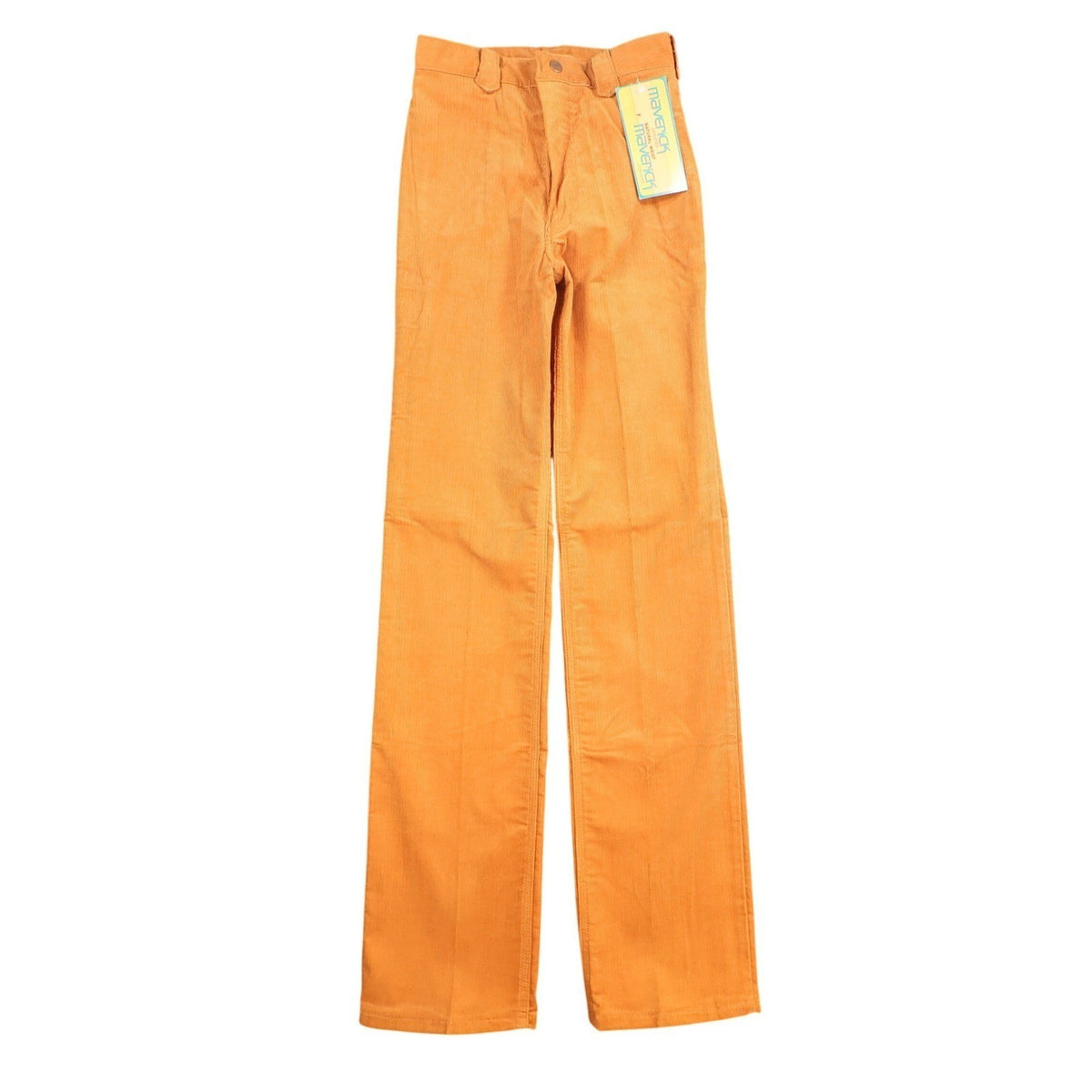Orange Maverick corduroy pants with embroidered back pockets, full front view