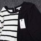 Lanalee Montreal Sweater Womens Large Black White Striped Colorblock Zip Back - take2supply