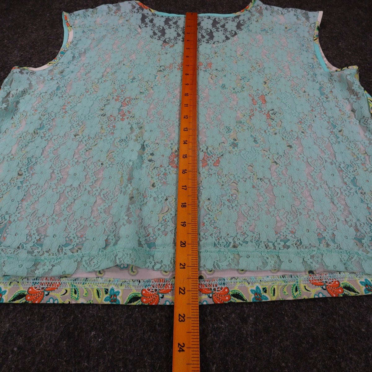 mymichelle Blouse XL Womens Aqua Blue Lace Back Scarf Print Sleeveless Top NEW - take2supply