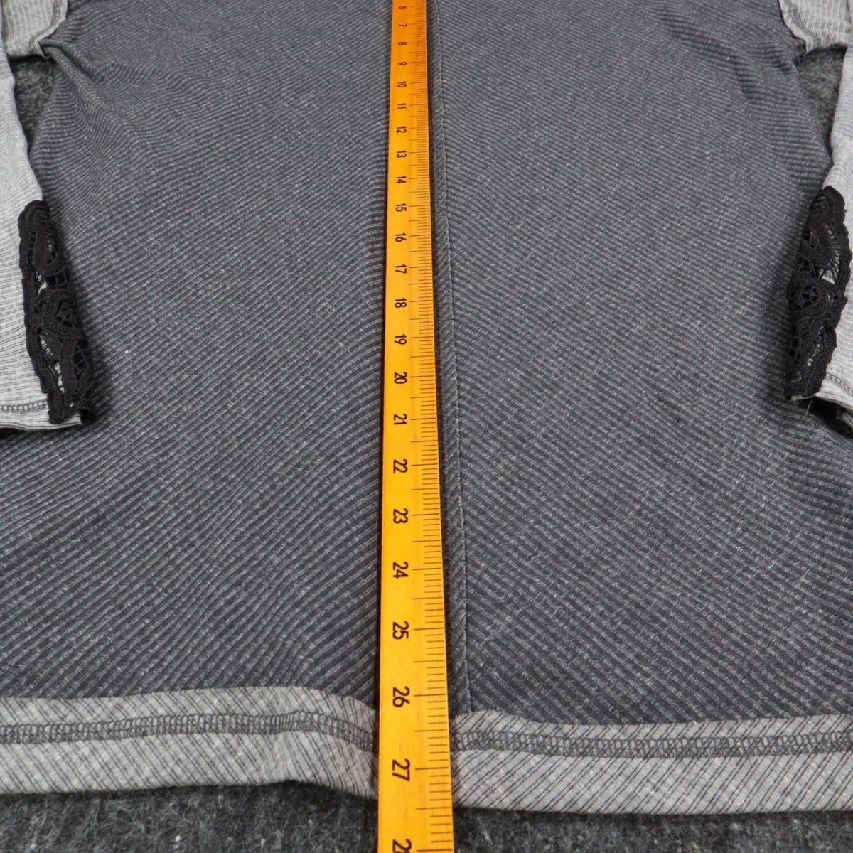 Hem & Thread Top Womens Large Gray Ribbed Lace Cuff Long Sleeve Tee New C797 - take2supply