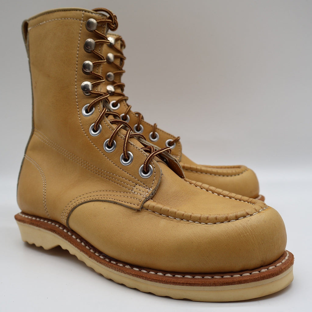 Cedar Crest Moc Toe Work Boots Mens 7.5 E Vintage Tan Leather Wedge Sole 9555 - take2supply