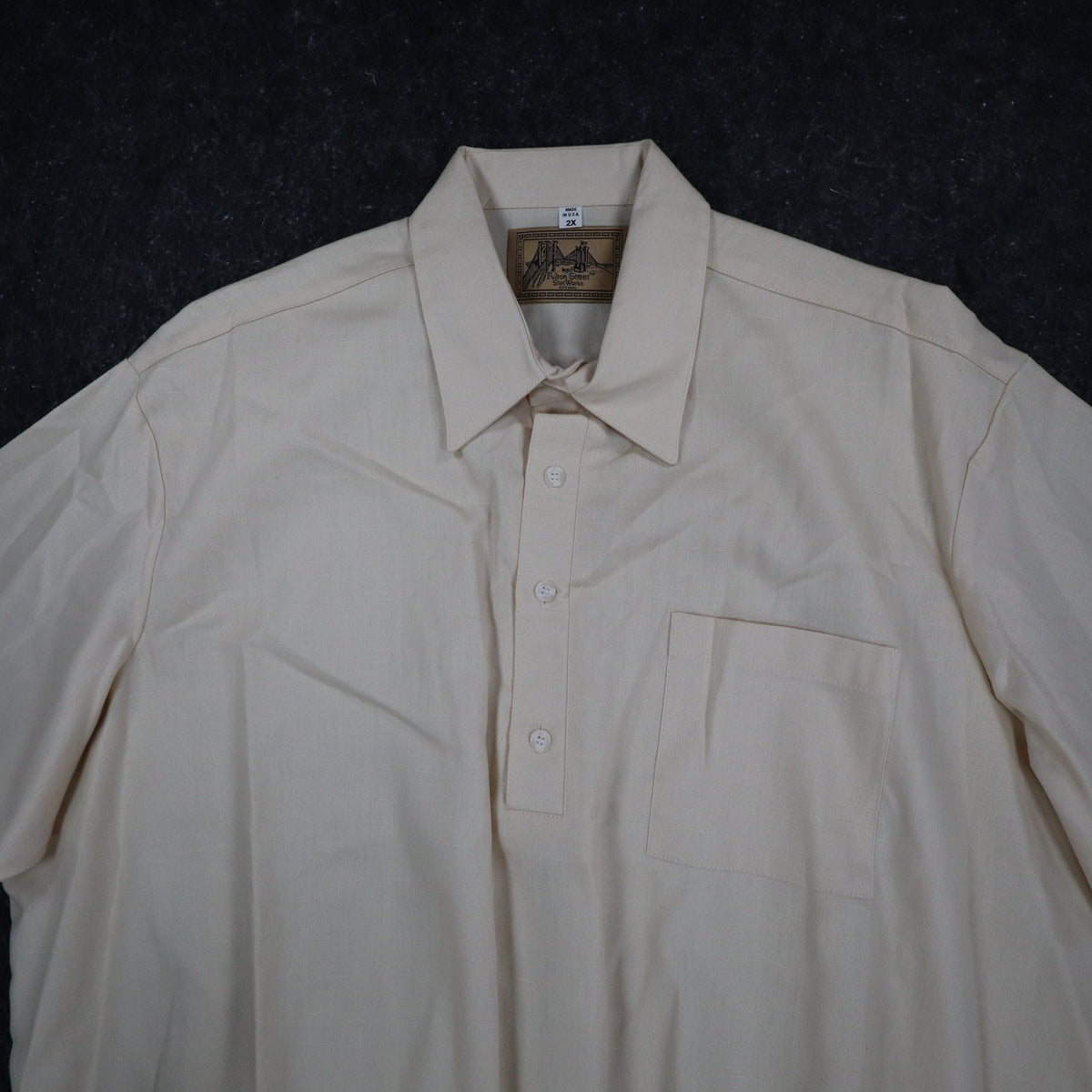 Fulton Street Shirt Works Polo Mens 2X Vintage 90s Cream Banded Bottom USA Made - take2supply