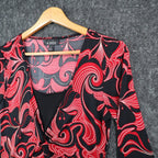 A. Byer Top Womens Small Y2K Red Black Floral Swirl Faux Wrap Twist Front NWT - take2supply