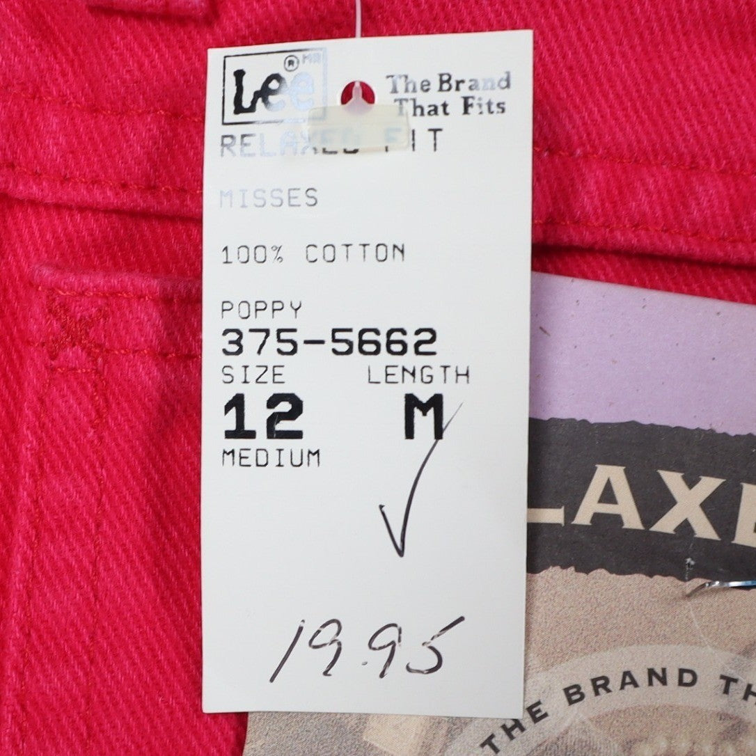 Lee Relaxed Fit Shorts Womens 12 Vintage 90s Poppy Red Cotton Made in USA NWT - take2supply