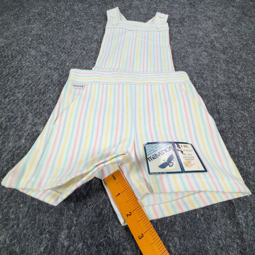 Maverick Vintage 80s Striped Shortalls Girls 4 Reg White Pastel NWT Deadstock - take2supply
