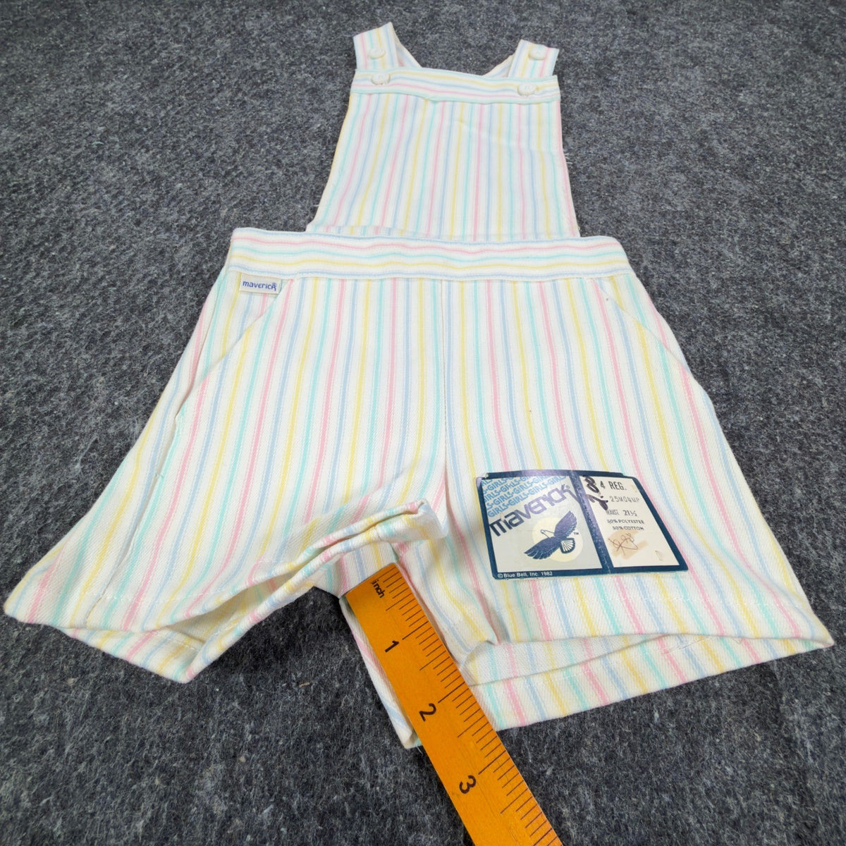 Maverick Vintage 80s Striped Shortalls Girls 4 Reg White Pastel NWT Deadstock - take2supply