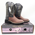 Old West 1606 Western Cowboy Boots Kids Size 1.5 Brown Black Leather NWT - take2supply