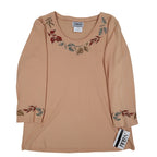 Nikki 3/4 Sleeve Top Womens Small Sandy Peach Embroidered Leaf Rhinestone NWT - take2supply