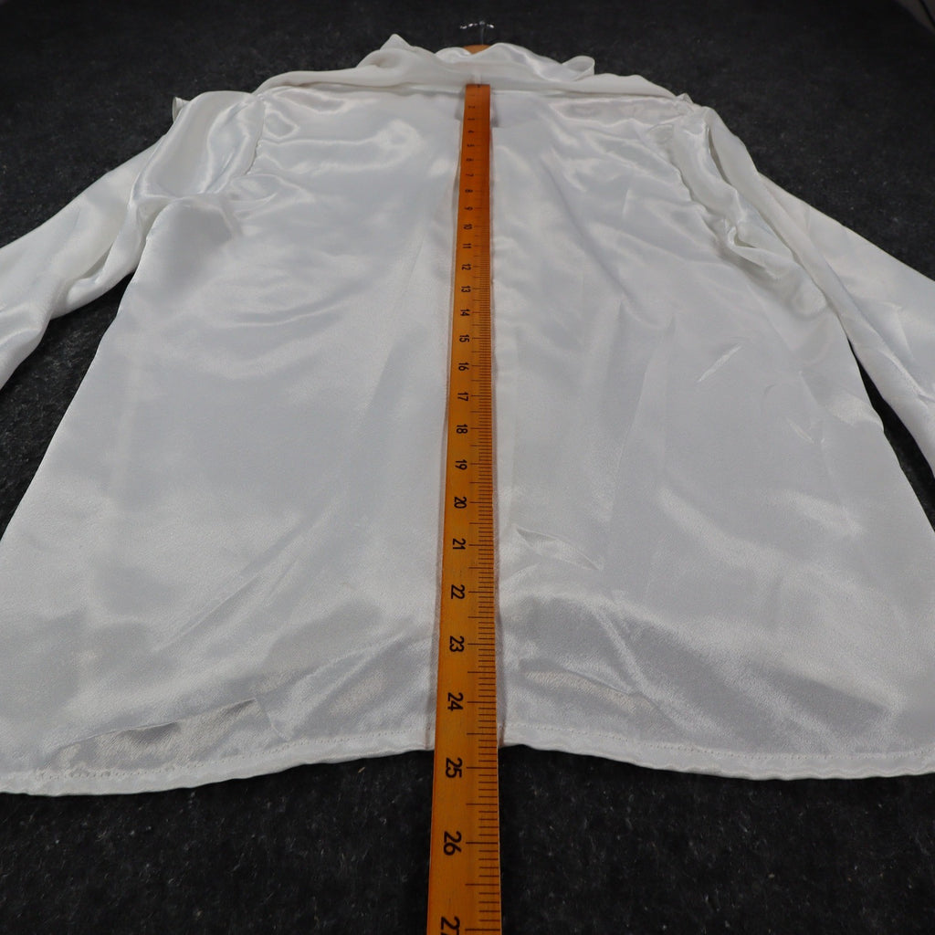 Laura Mae Blouse Womens 12 Vintage 80s White Satin Sailor Collar Tie Neck 6620 - take2supply