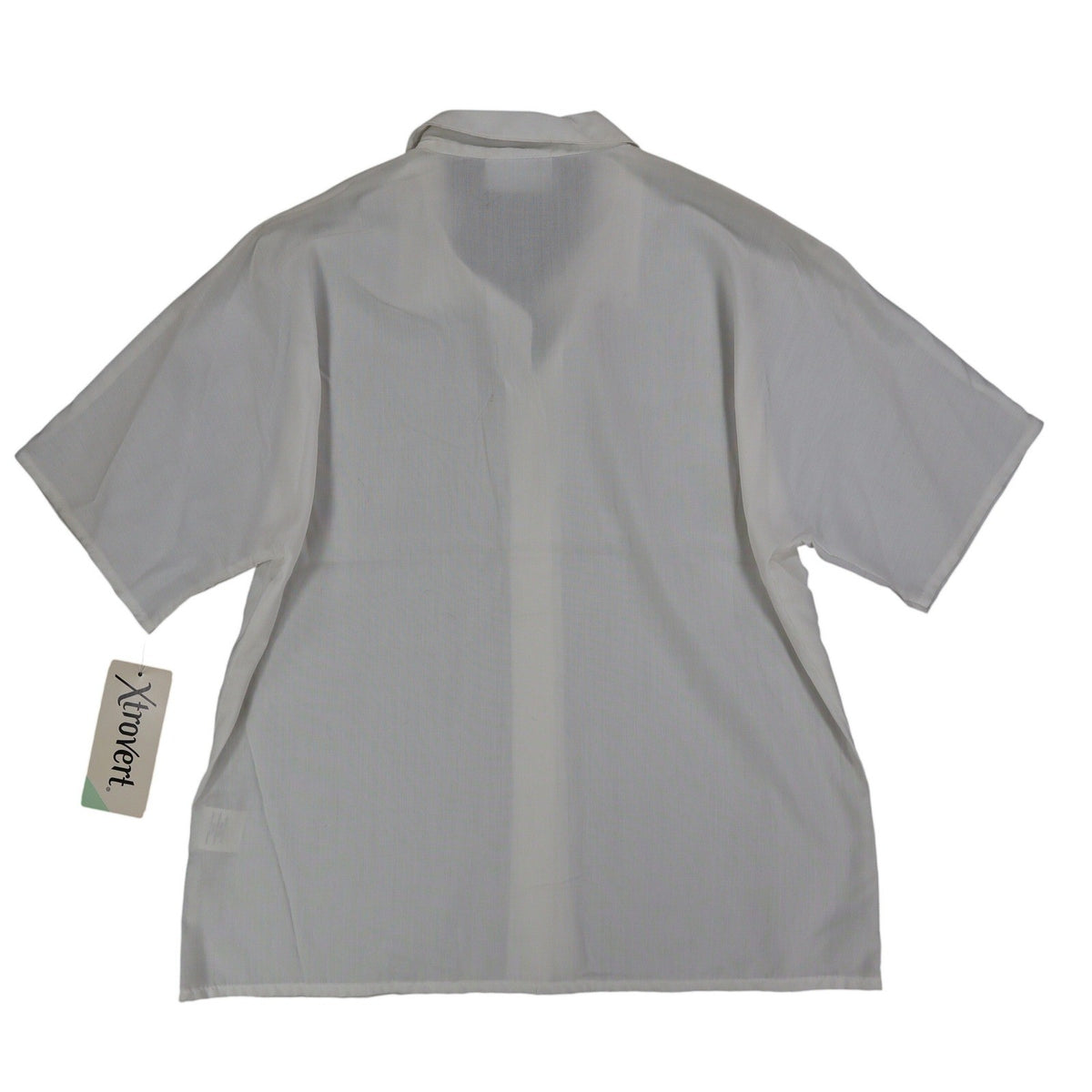 Xtrovert Blouse Womens 10 White Geometric Embroidered Short Sleeve USA NOS NWT - take2supply