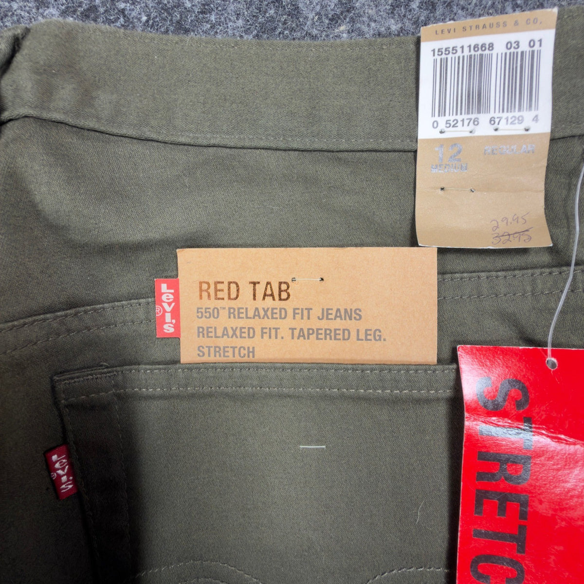 Levi's Y2K 550 Relaxed Tapered Jeans Womens 12 Olive Green NWT Stretch Deadstock - take2supply