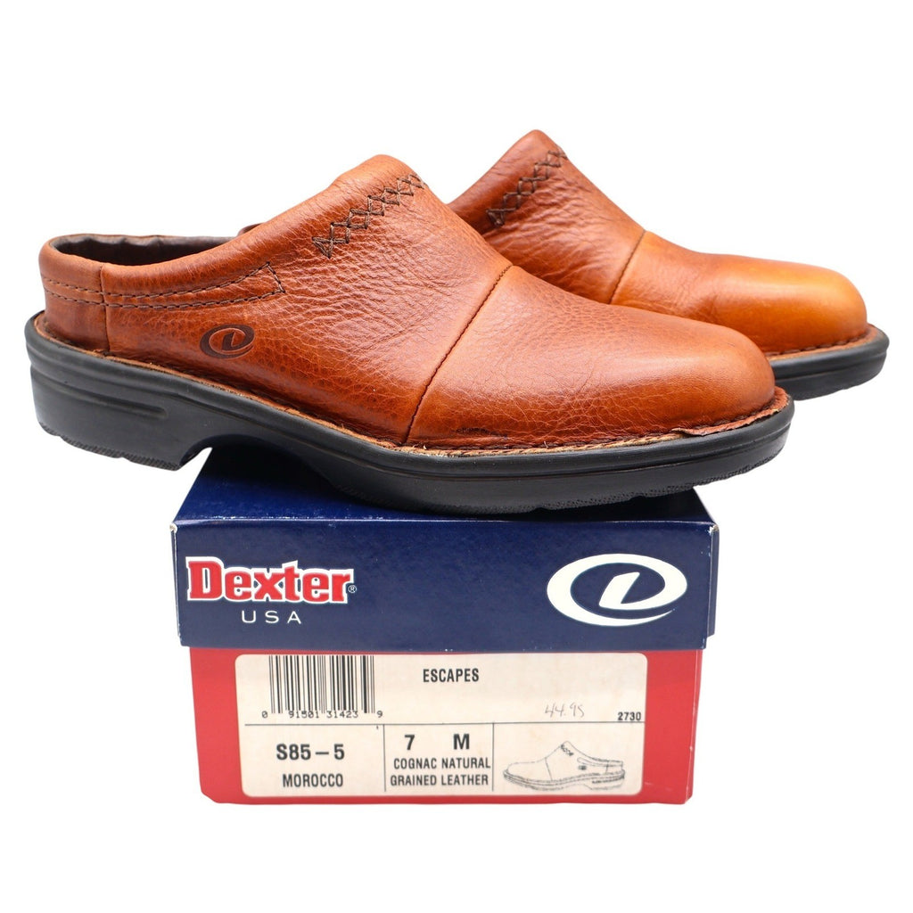 Dexter Escapes Morocco Mules Womens 7 Vintage Cognac Grained Leather Slip On USA - take2supply