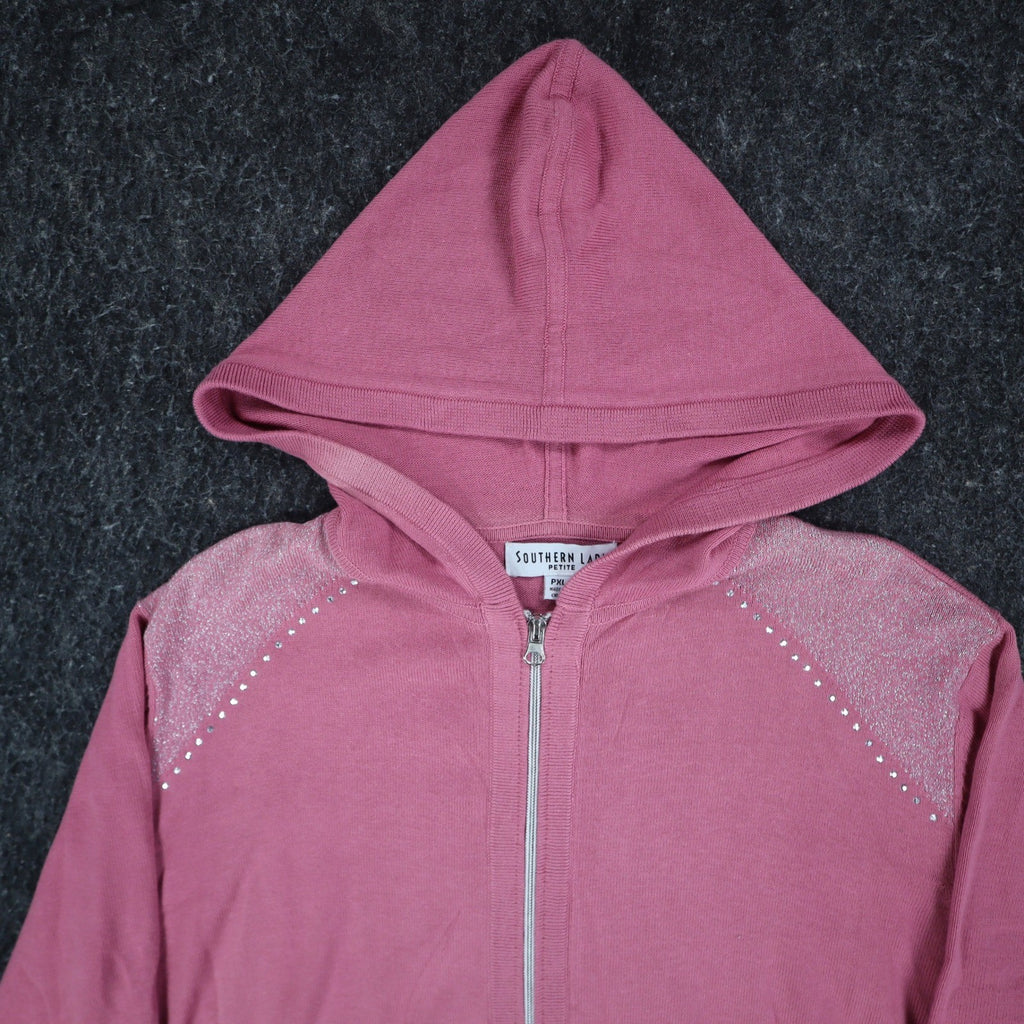 Southern Lady Petite PXL Pink Embellished Hooded Zip Cardigan Sweater NWT - take2supply