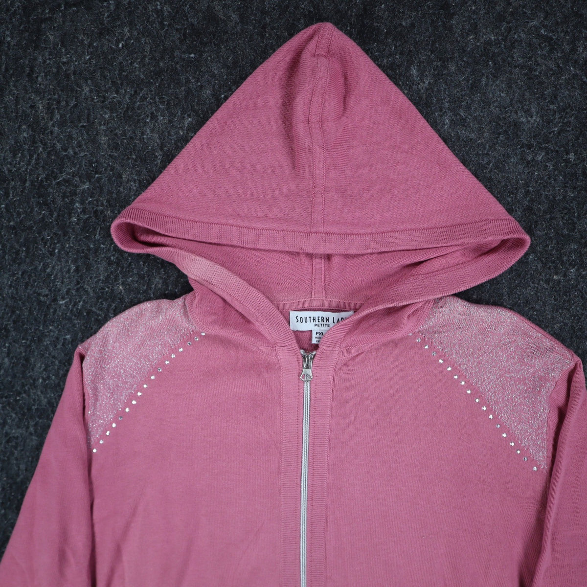 Southern Lady Petite PXL Pink Embellished Hooded Zip Cardigan Sweater NWT - take2supply
