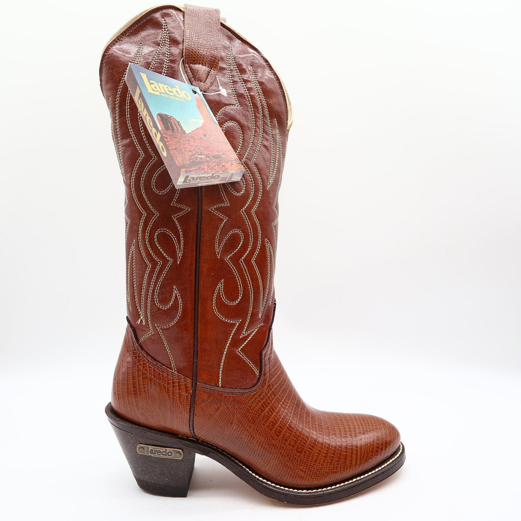 Laredo Vintage 90s Western Cowboy Boots Womens 6 B Brown Lizard Print NWT Box - take2supply