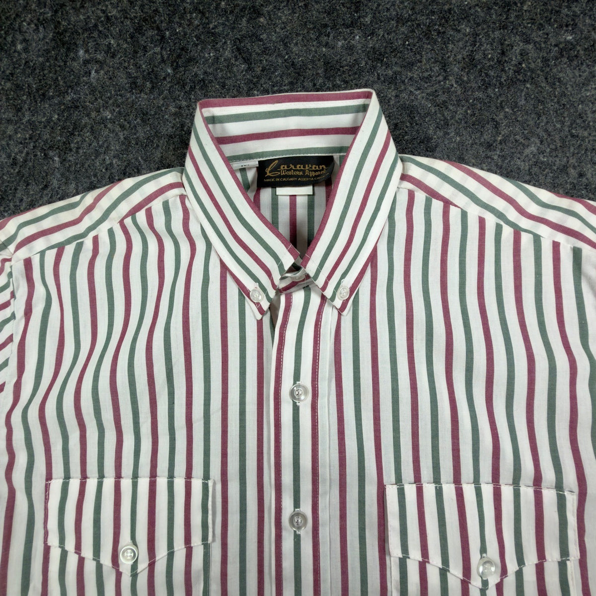 Caravan Vintage 90s Western Button Down Mens M Maroon Green Striped Shirt C430 - take2supply