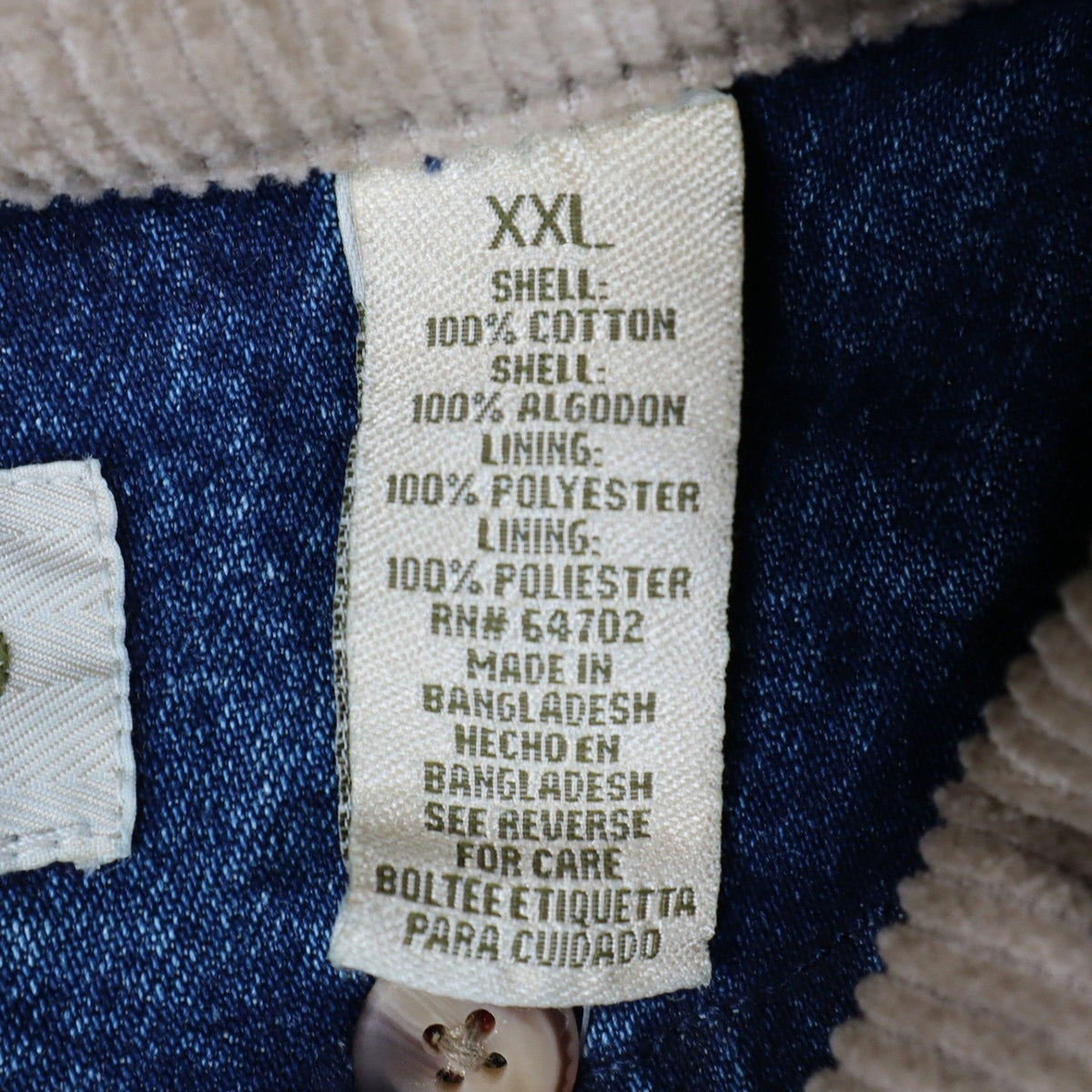 Herringbone Naturals Barn Coat Mens XXL Blue Denim Corduroy Fleece Lined J133/12 - take2supply