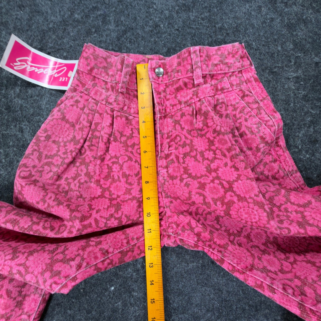 Lee Vintage 80s Floral Pants Girls 12 Magenta Pink Cotton High Waist NWT USA - take2supply
