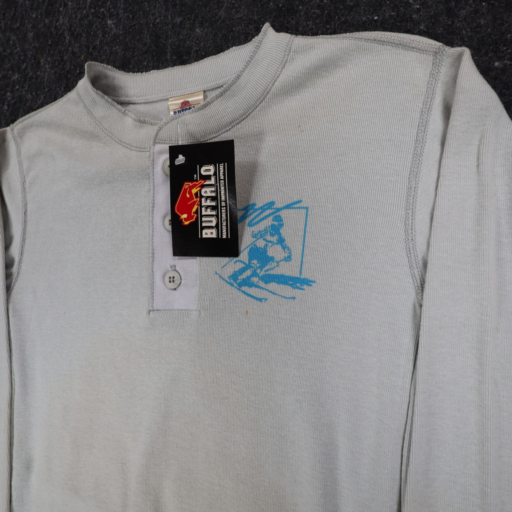 Buffalo Shirts Henley Men S Gray Long Sleeve Skier Graphic Thermal Made in USA - take2supply
