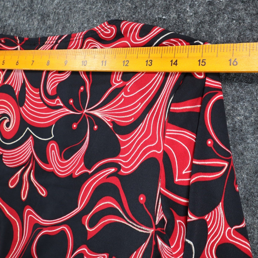 A. Byer Top Womens Small Y2K Red Black Floral Swirl Faux Wrap Twist Front NWT - take2supply