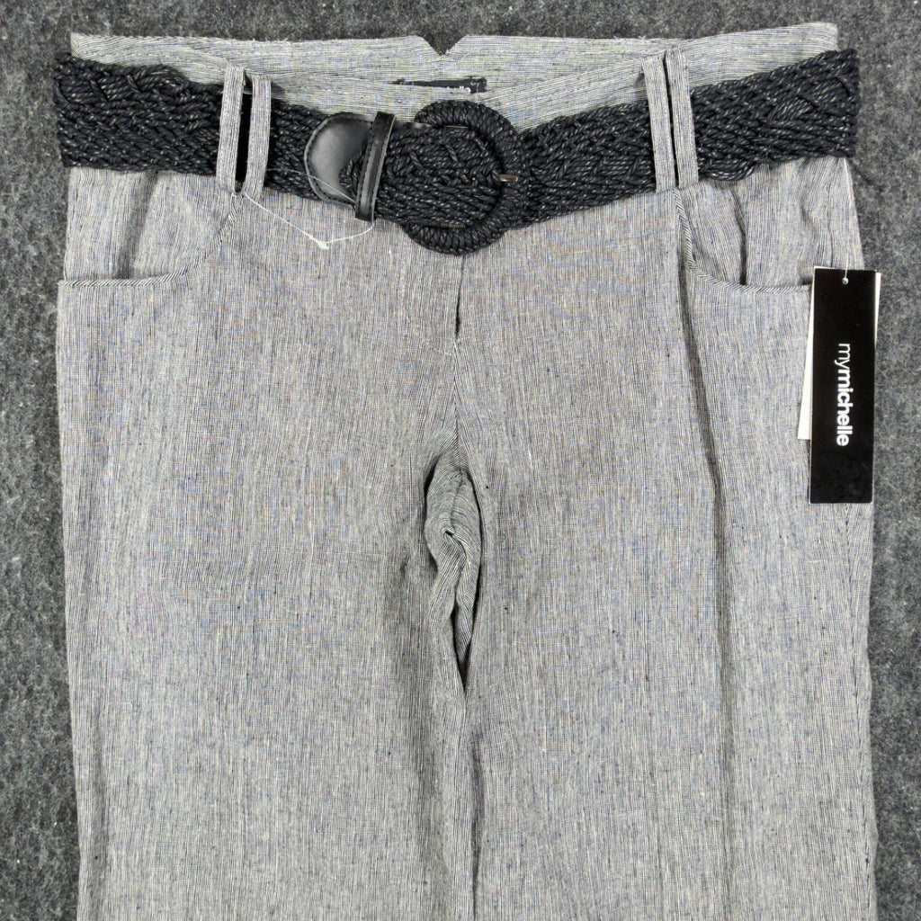 my michelle Y2K Wide Leg Trousers Womens 9 Gray Linen Cotton NWT C704 - take2supply