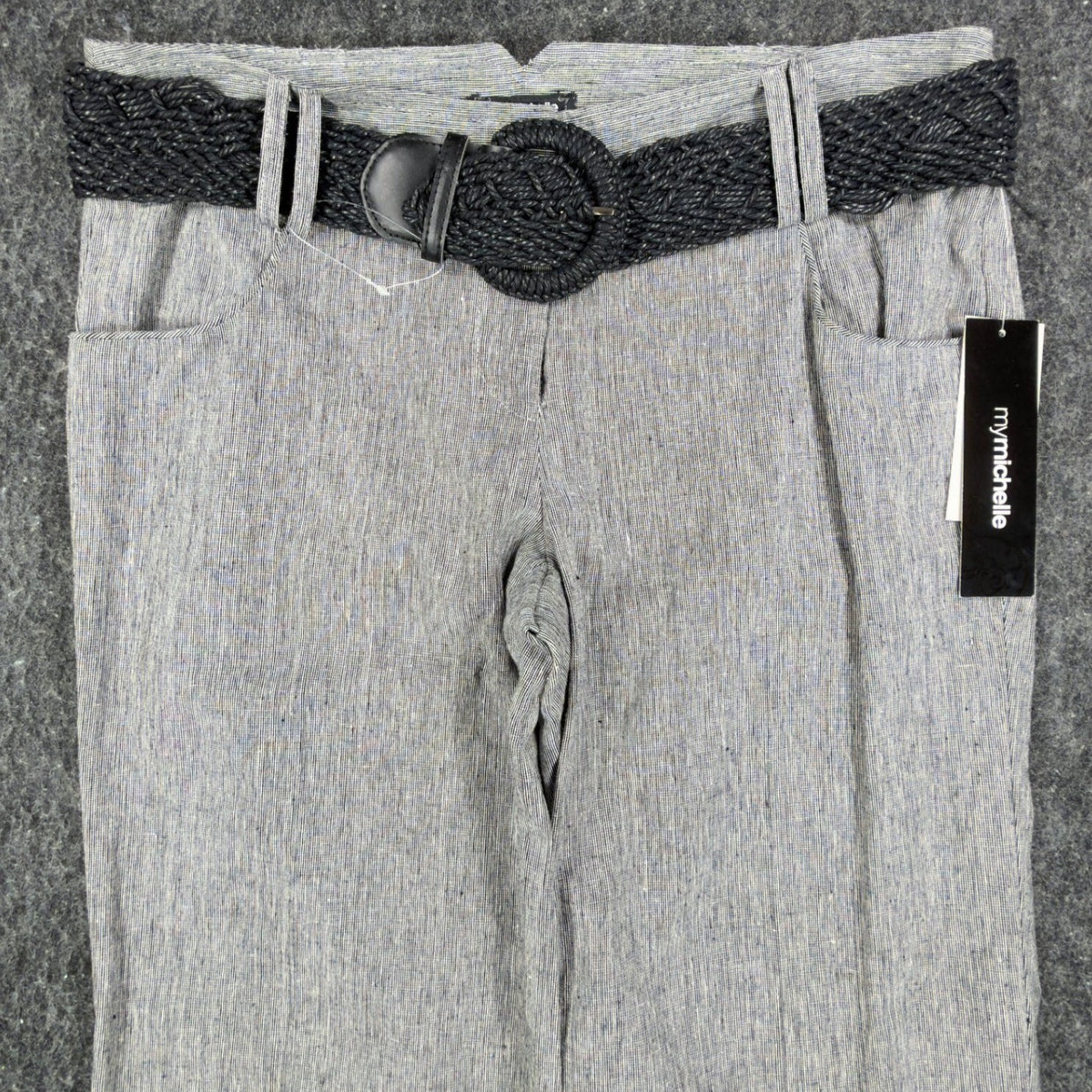 my michelle Y2K Wide Leg Trousers Womens 9 Gray Linen Cotton NWT C704 - take2supply