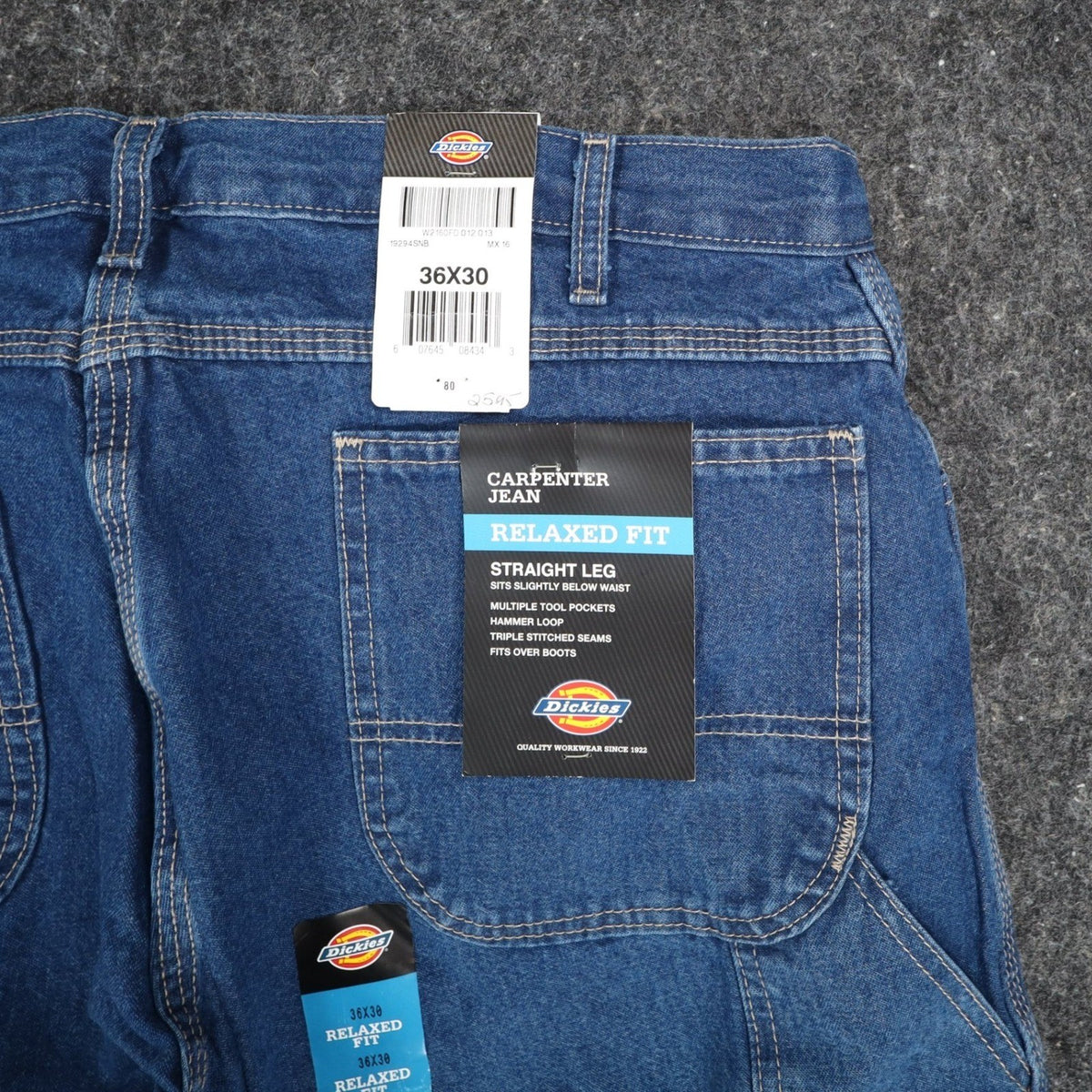 Dickies Carpenter Jeans Mens 36x30 Relaxed Fit Indigo Blue Cotton Workwear NWT - take2supply