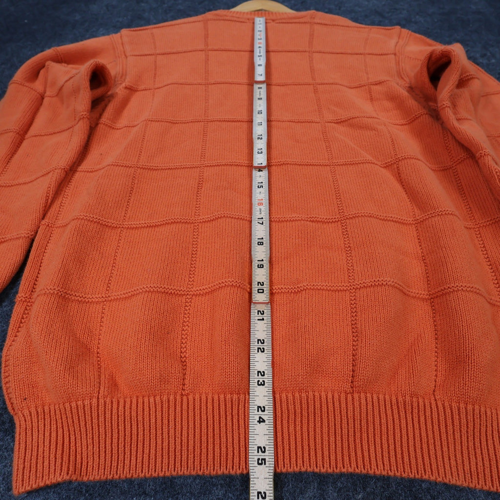 IZOD Sweater Mens Medium Orange 100% Cotton Crewneck Grid Texture Knit Classic - take2supply
