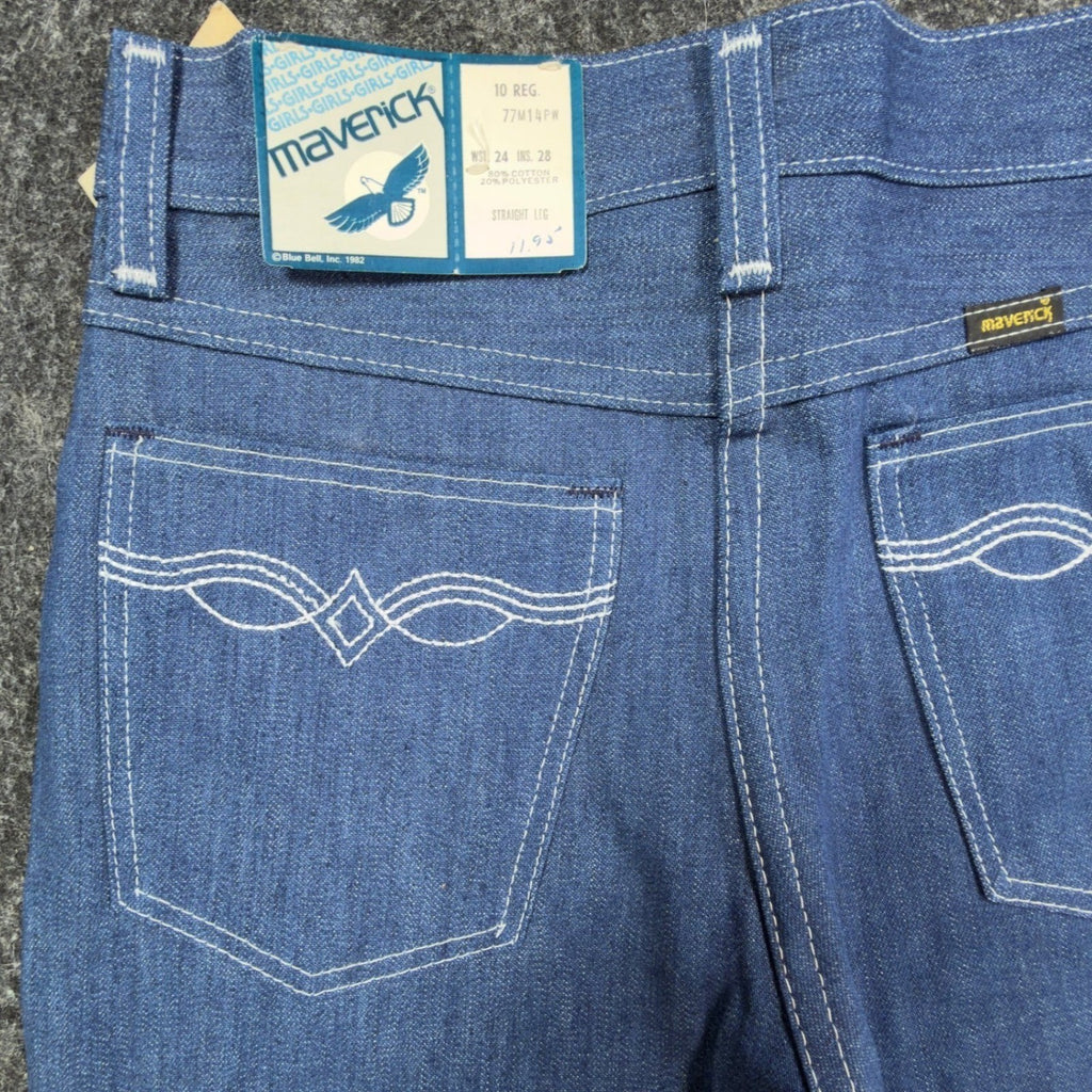 Maverick Vintage 80s Jeans Girls 10 Reg Blue Straight Leg NOS NWT 24x28 - take2supply