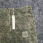 She + Sky Snake Print Mini Skirt Womens Medium Green Cotton Distressed NWT - take2supply