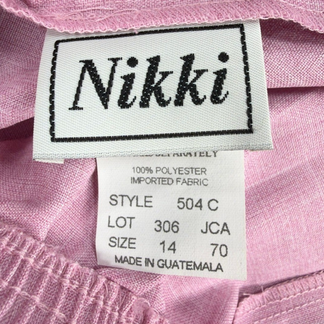 Nikki Vintage 90s Elastic Waist Pants Women 14 Rose Pink Polyester NWT Deadstock - take2supply