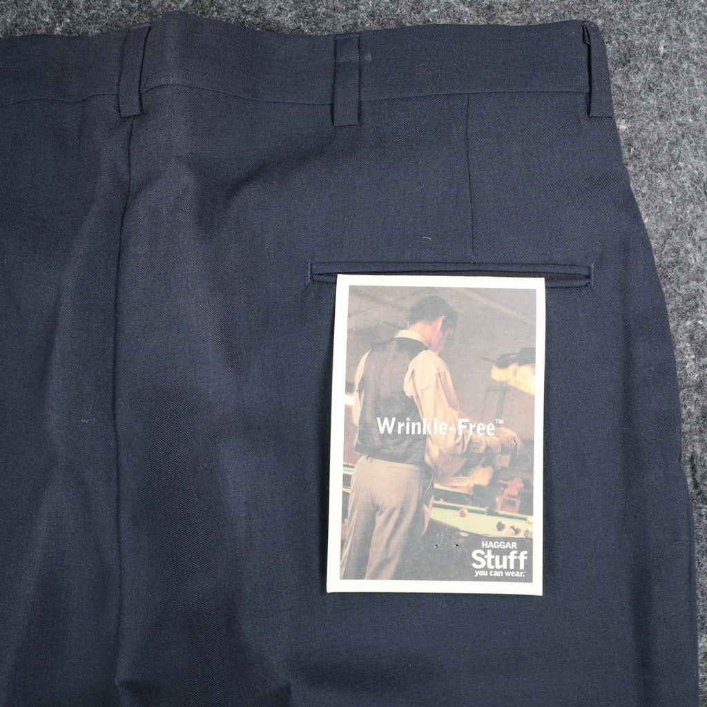 Haggar Stuff Pleated Dress Pants Mens 33x32 Vintage 90s Navy Wool Blend NWT - take2supply