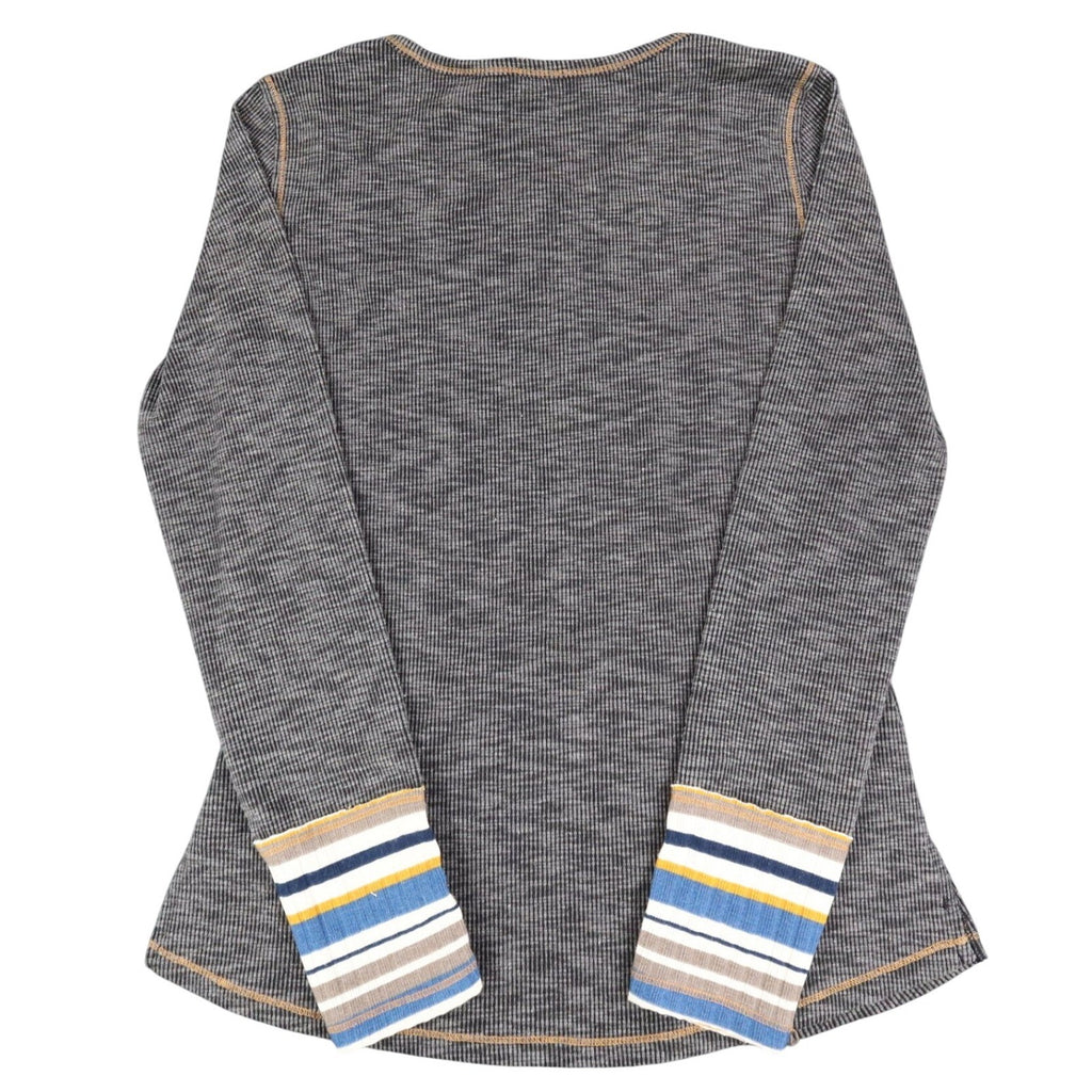 Hem & Thread Henley Top Womens Medium NWT Gray Ribbed Knit Striped Cuff L4753 - take2supply