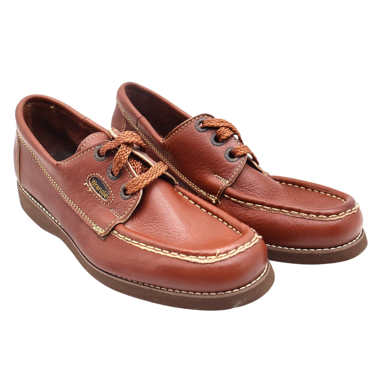 Wrangler Boat Shoes Mens 7.5M Vintage Brown Leather Moc Toe New In Box - take2supply