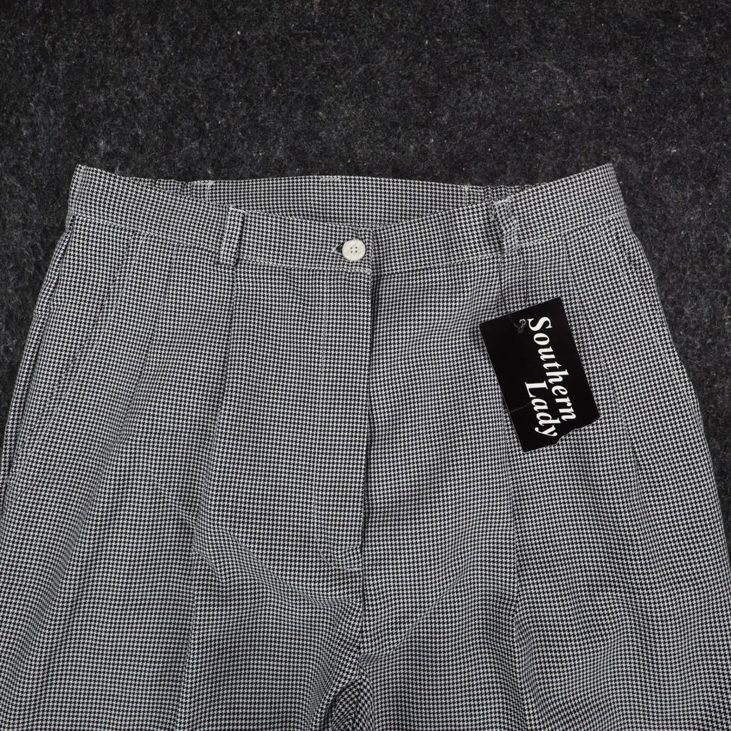 Southern Lady Dress Pants Womens 10 Petite Black White Houndstooth Pleated New - take2supply