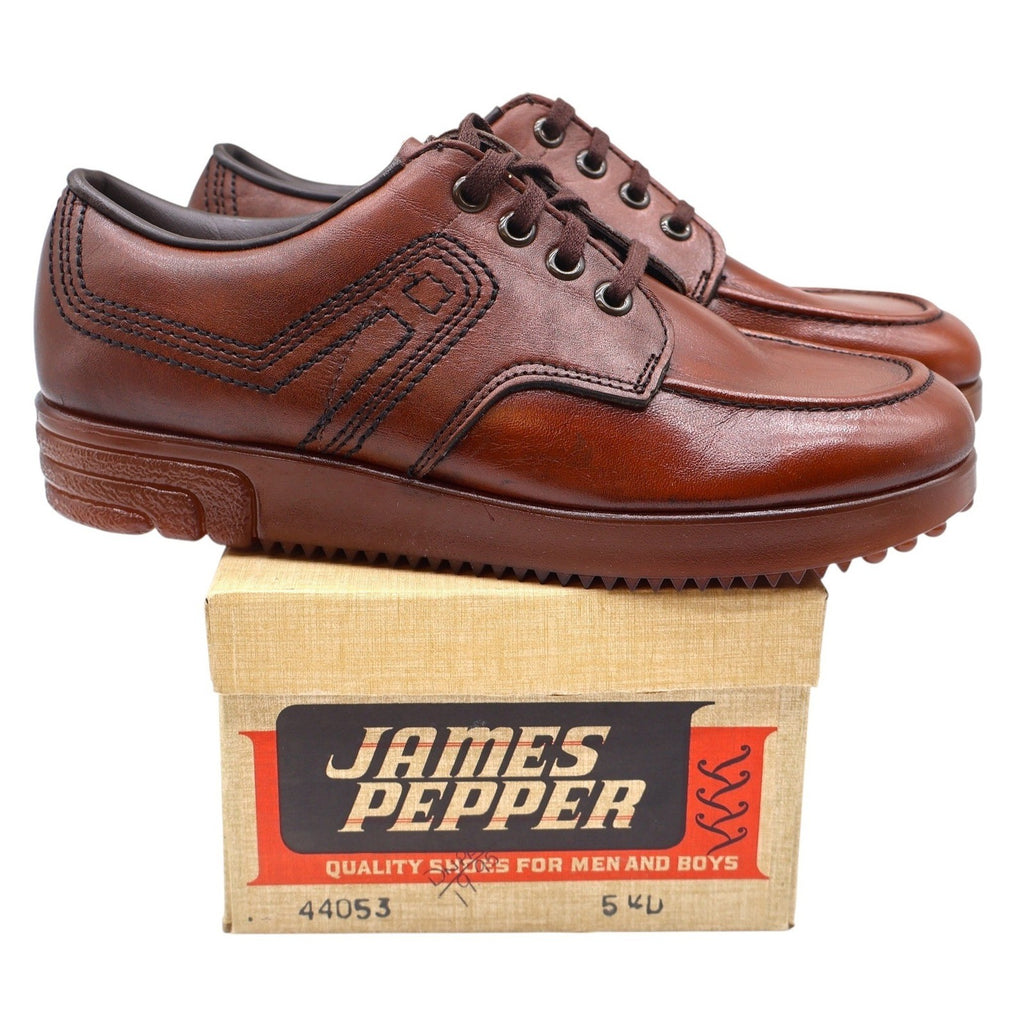 James Pepper Oxford Shoes Mens 5 D Vintage Brown Leather Moc Toe Made in USA - take2supply