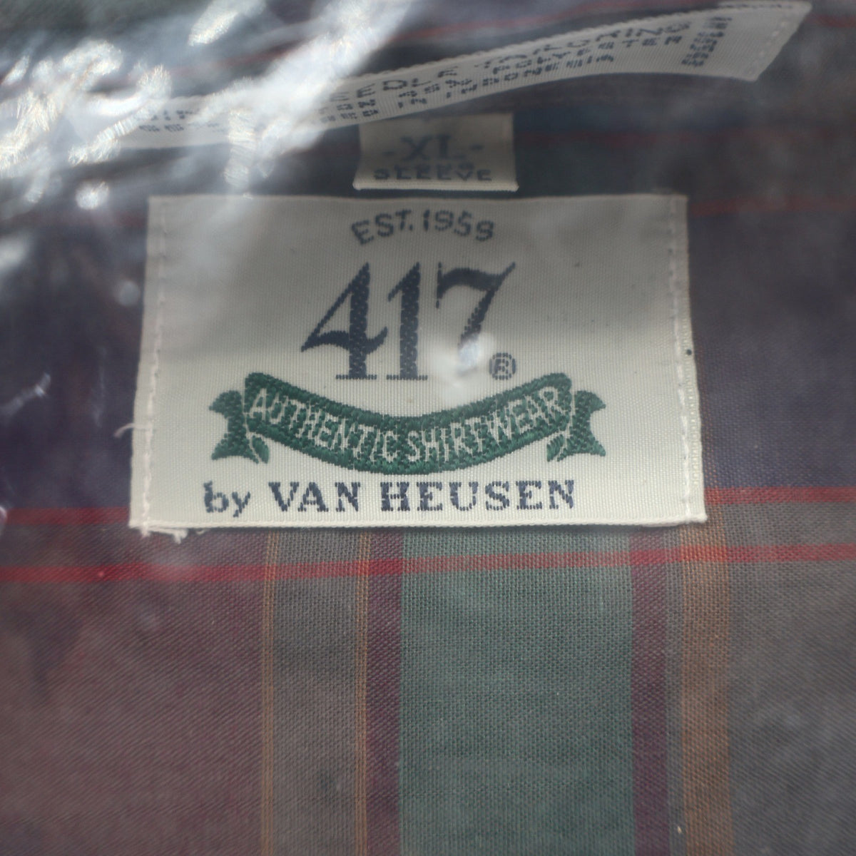417 Van Heusen Shirt Mens XL Green Purple Red Plaid Cotton Blend New Packaged - take2supply