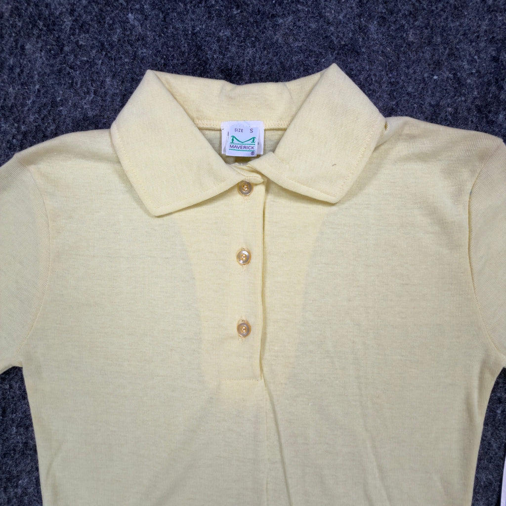 Maverick Vintage 70s Polo Shirt Juniors Small Yellow Cotton Blend NWT Deadstock - take2supply