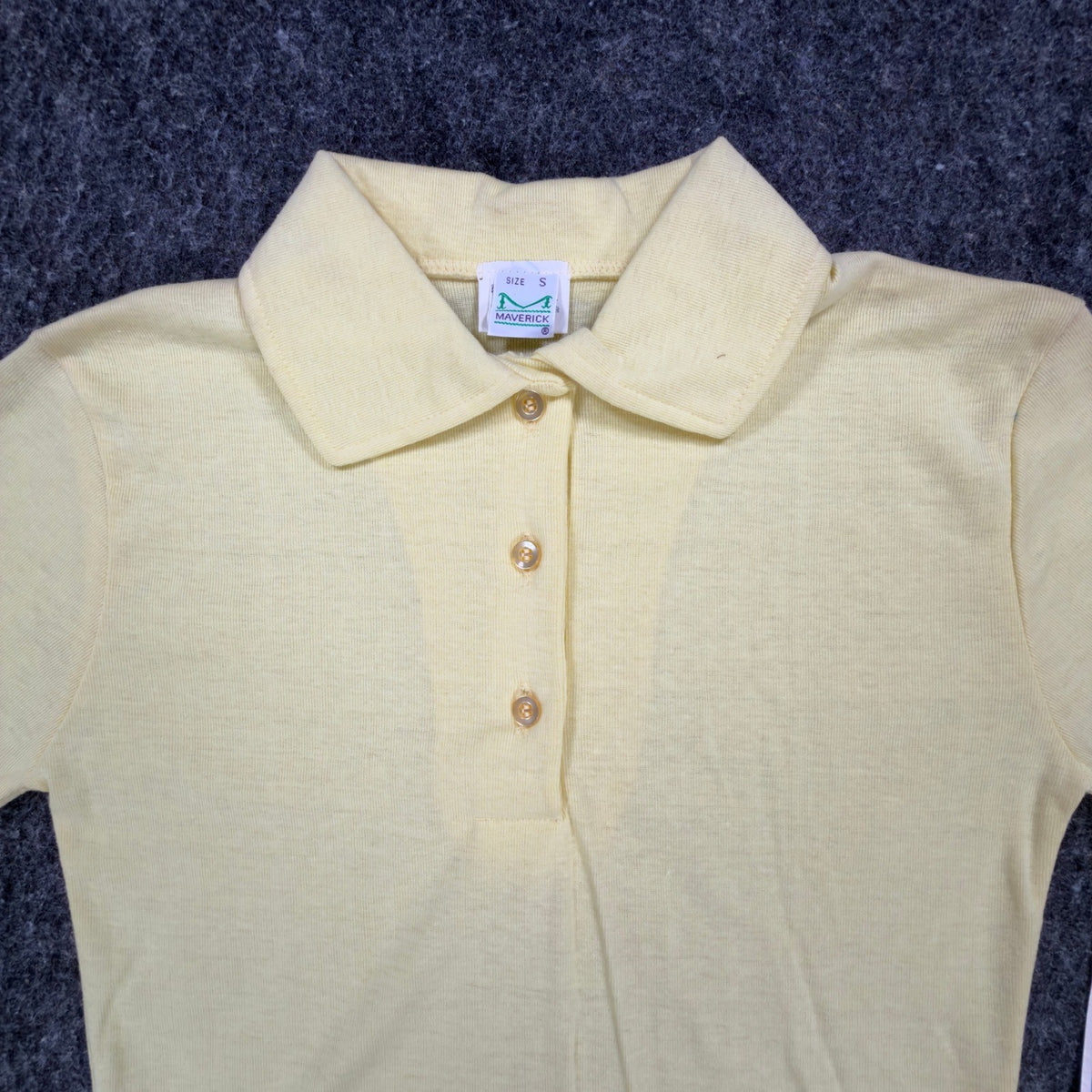 Maverick Vintage 70s Polo Shirt Juniors Small Yellow Cotton Blend NWT Deadstock - take2supply
