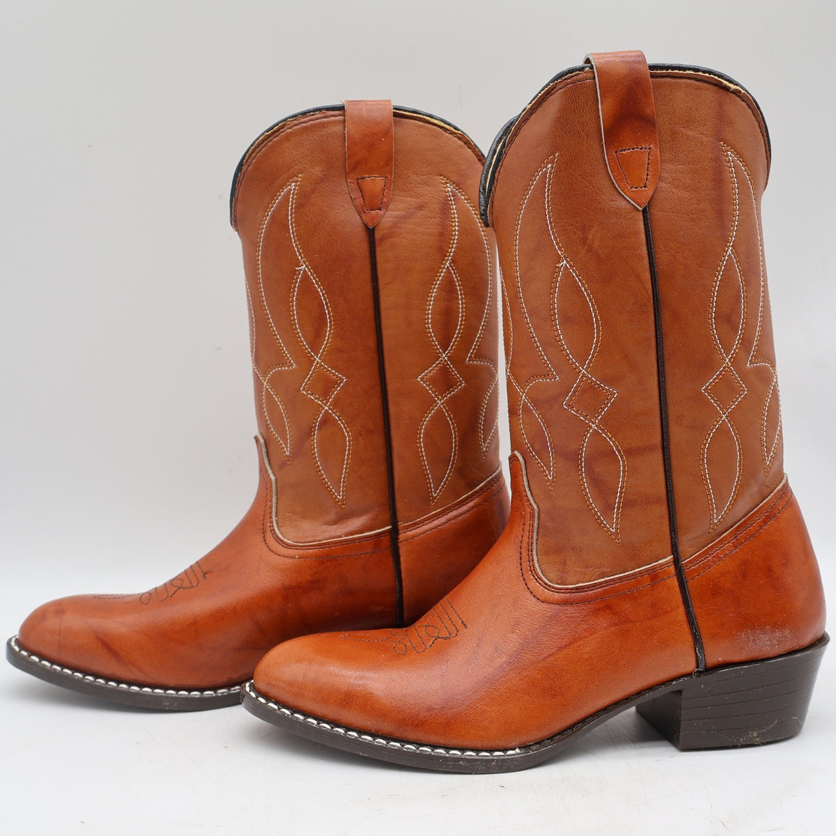 Laredo Western Boots Boys 2.5 D Vintage 90s Rust Leather Made in USA Deadstock - take2supply