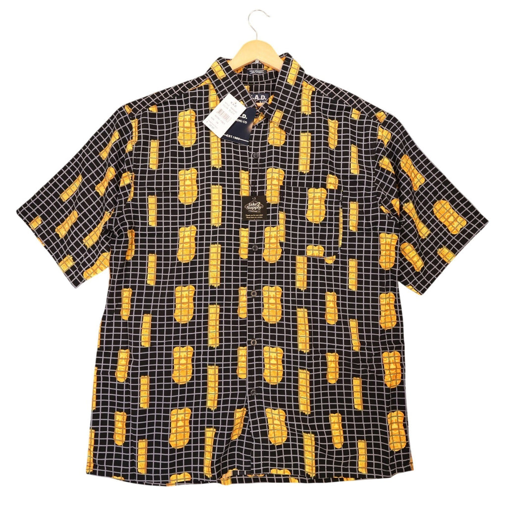 K.A.D. Button Up Shirt Mens XL Black New Tiki Abstract Grid Vintage - take2supply