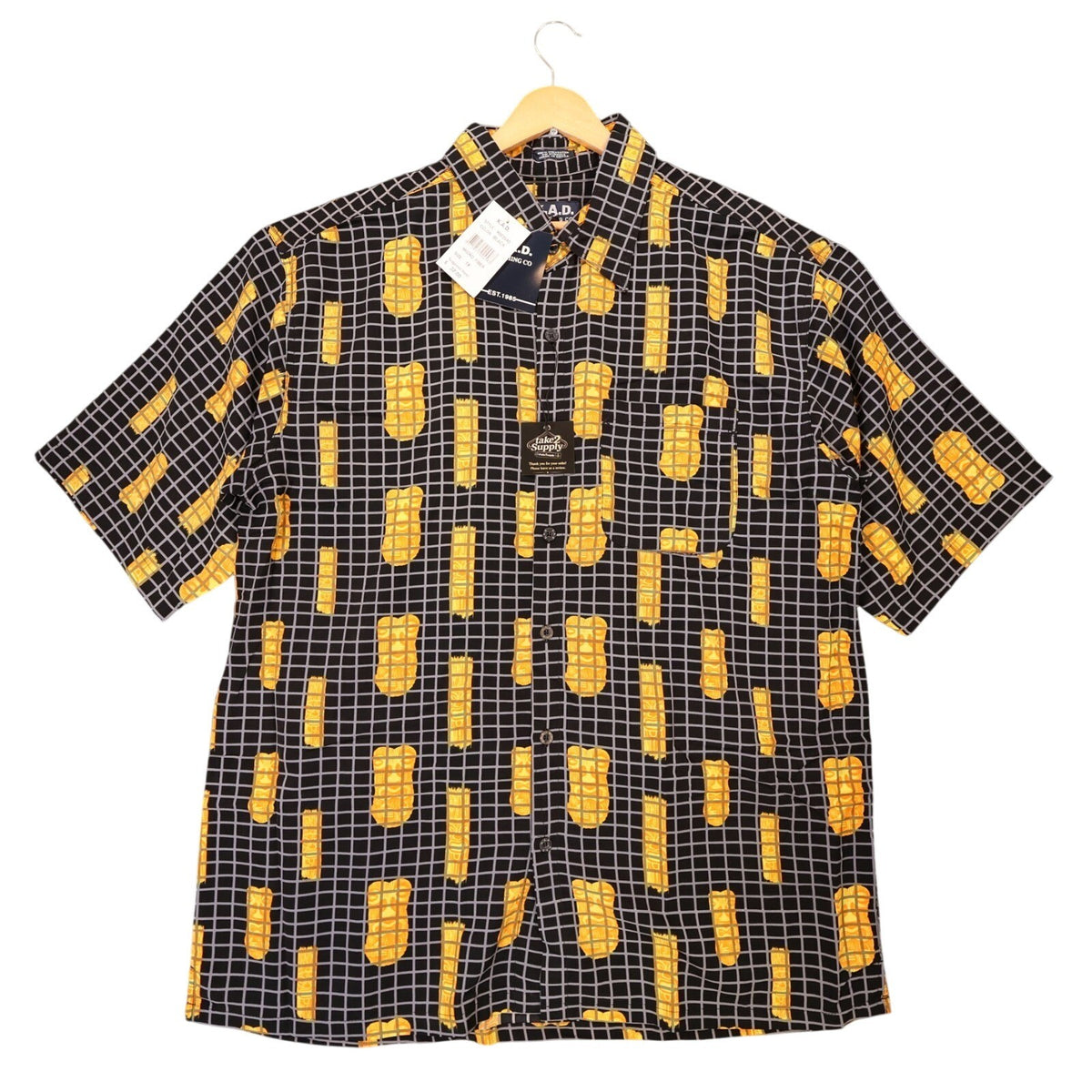 K.A.D. Button Up Shirt Mens XL Black New Tiki Abstract Grid Vintage - take2supply