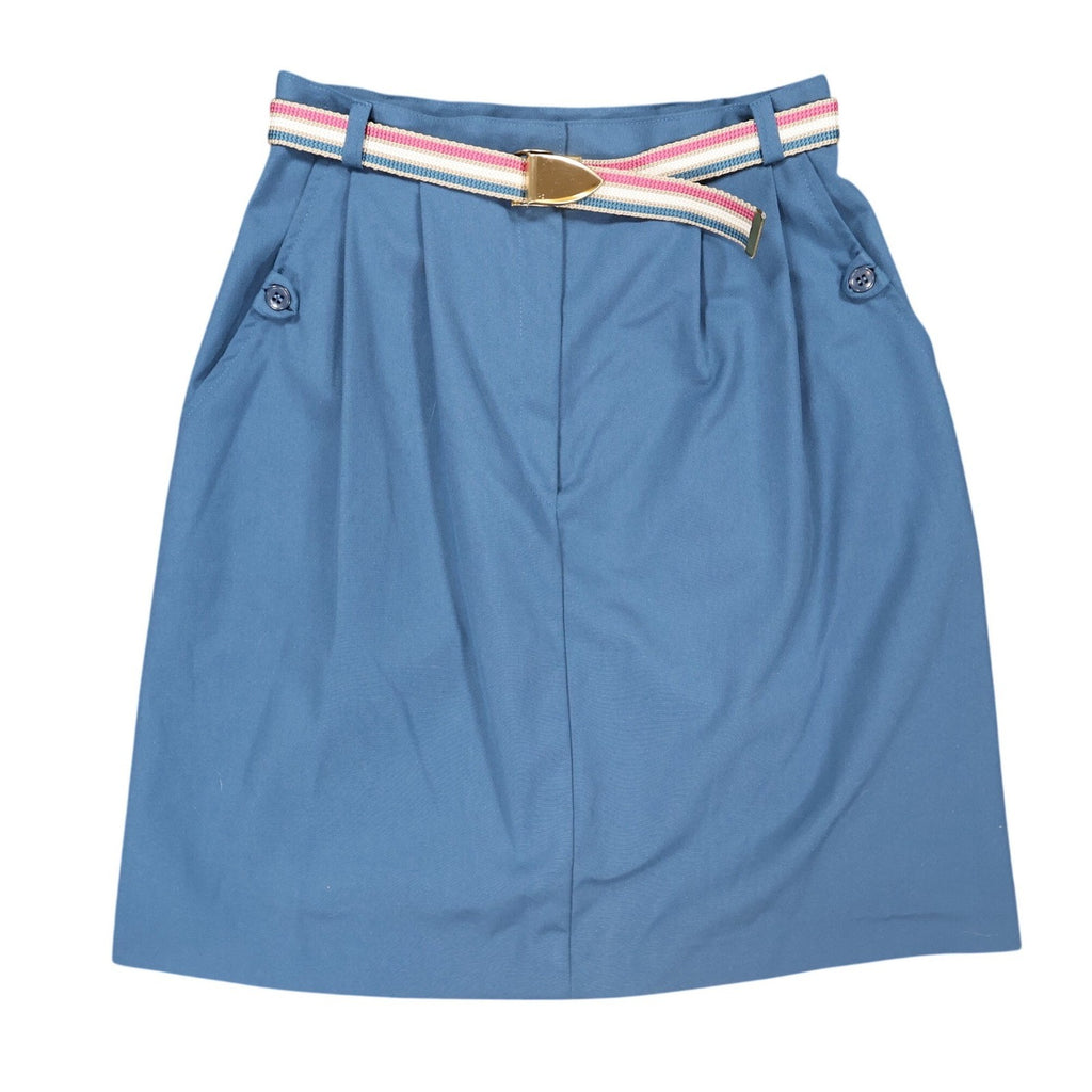 Jones Petites Skirt Womens 10 Blue Polyester Cotton A-Line Vintage Belted - take2supply