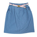 Jones Petites Skirt Womens 10 Blue Polyester Cotton A-Line Vintage Belted - take2supply