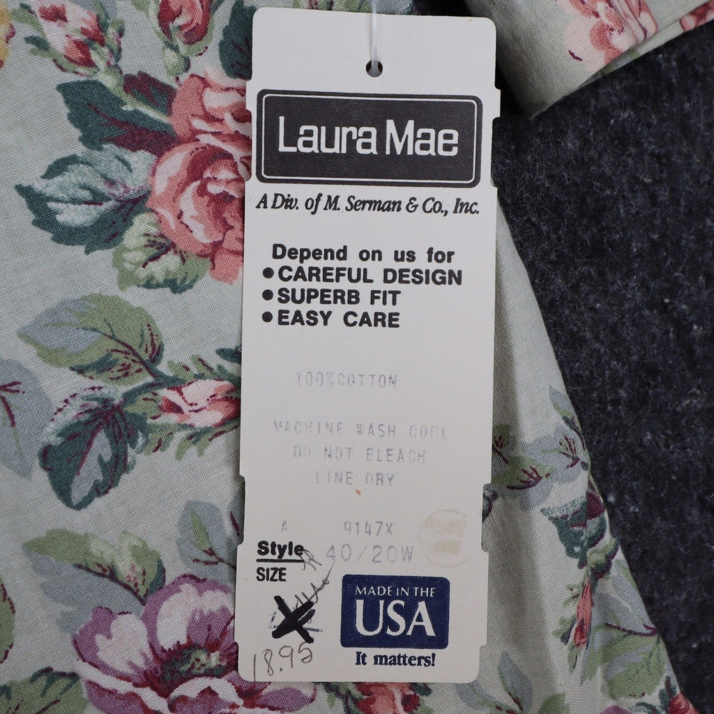 Laura Mae Floral Blouse Womens 20W Vintage 90s Cotton Sage Green Deadstock NWT - take2supply