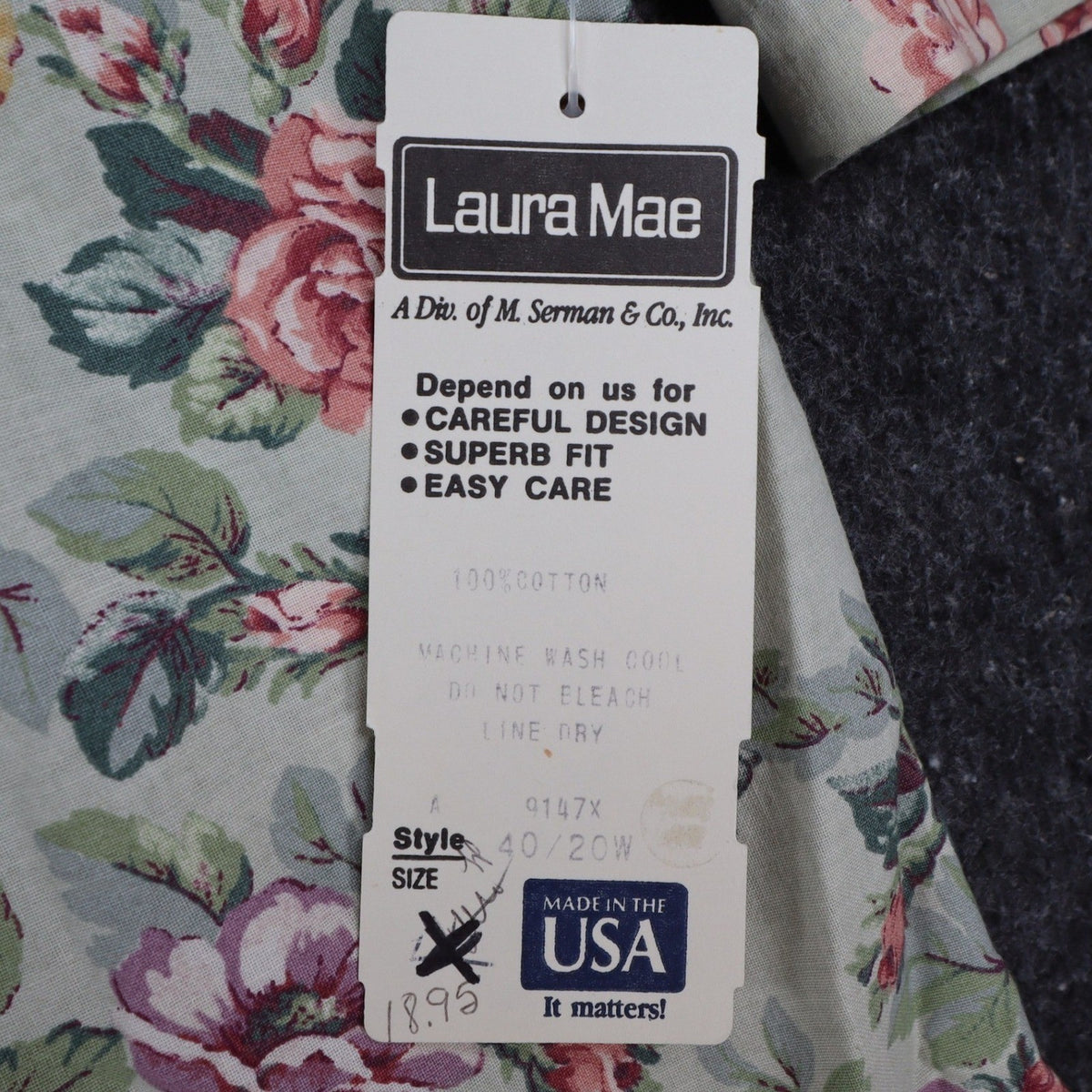 Laura Mae Floral Blouse Womens 20W Vintage 90s Cotton Sage Green Deadstock NWT - take2supply