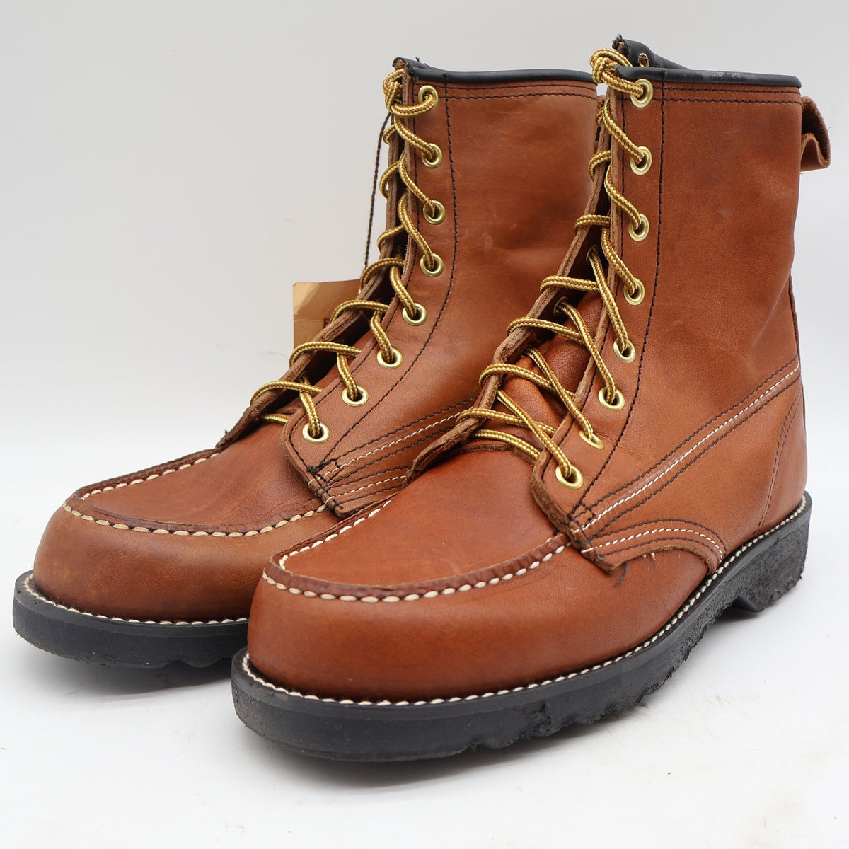 Tuff-Welt Work Boots Mens 7 Vintage Brown Full Grain Leather Moc Toe USA 332 - take2supply