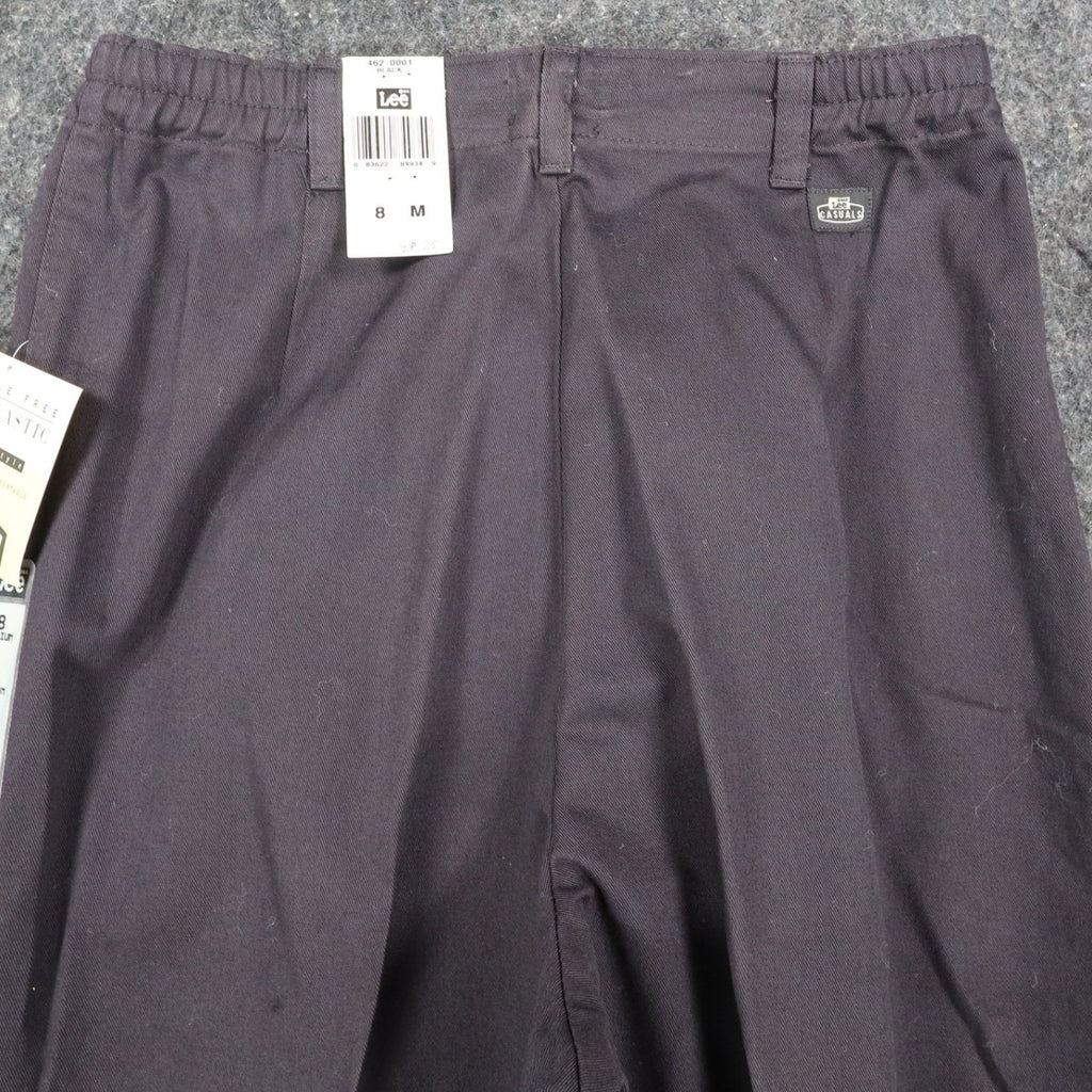 Lee Casuals Pleated Pants Womens 8M Vintage 90s Black Cotton Side Elastic NWT - take2supply