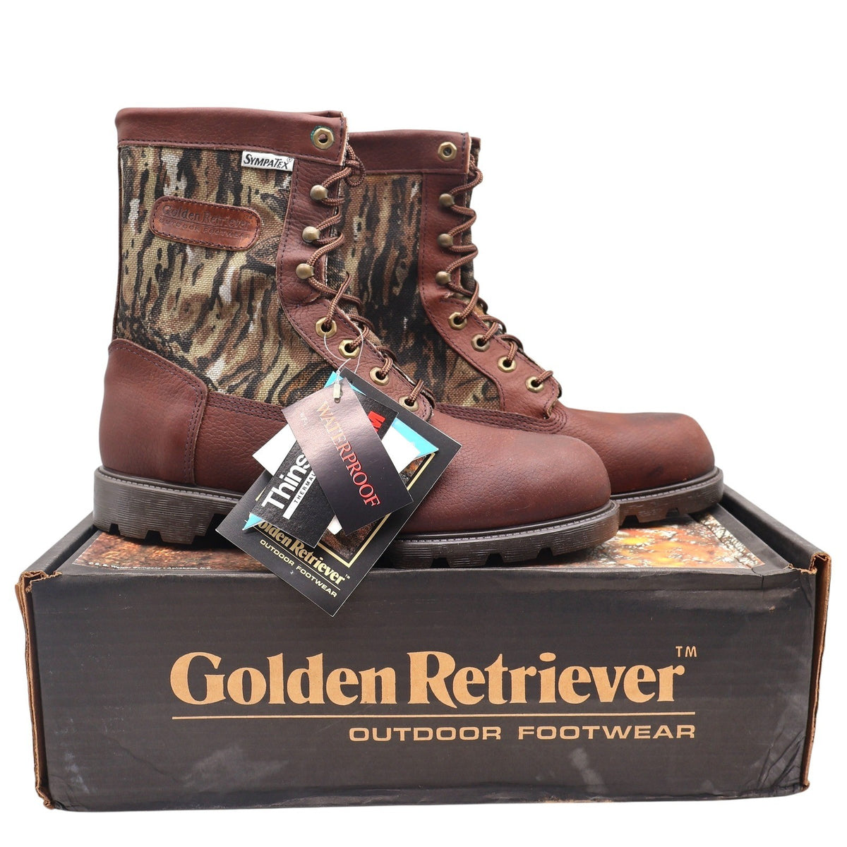 Golden Retriever Hunting Boots Mens 9 Vintage Brown Camo Waterproof Thinsulate - take2supply